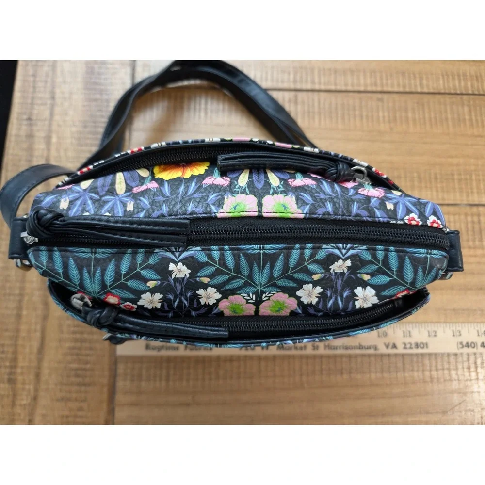 Bueno Of California Botanical Floral Butterfly Crossbody W/Multiple Zip Pockets